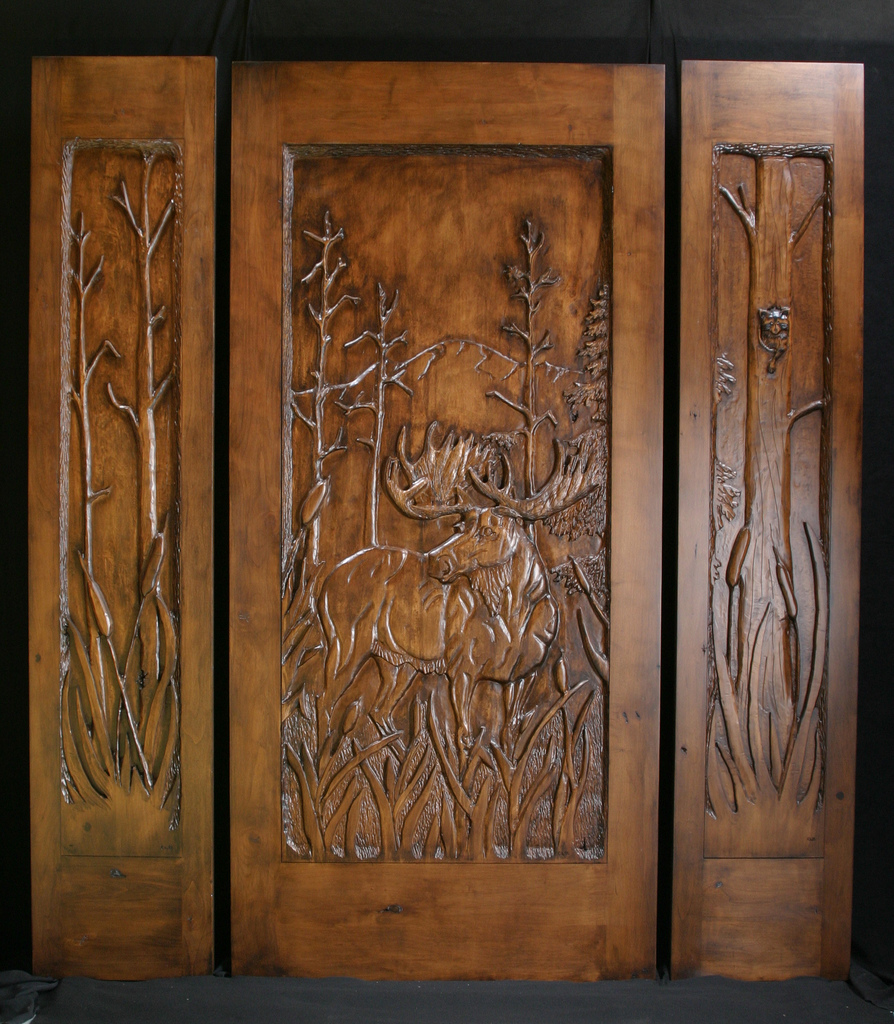 Carved Walnut Door- Moose